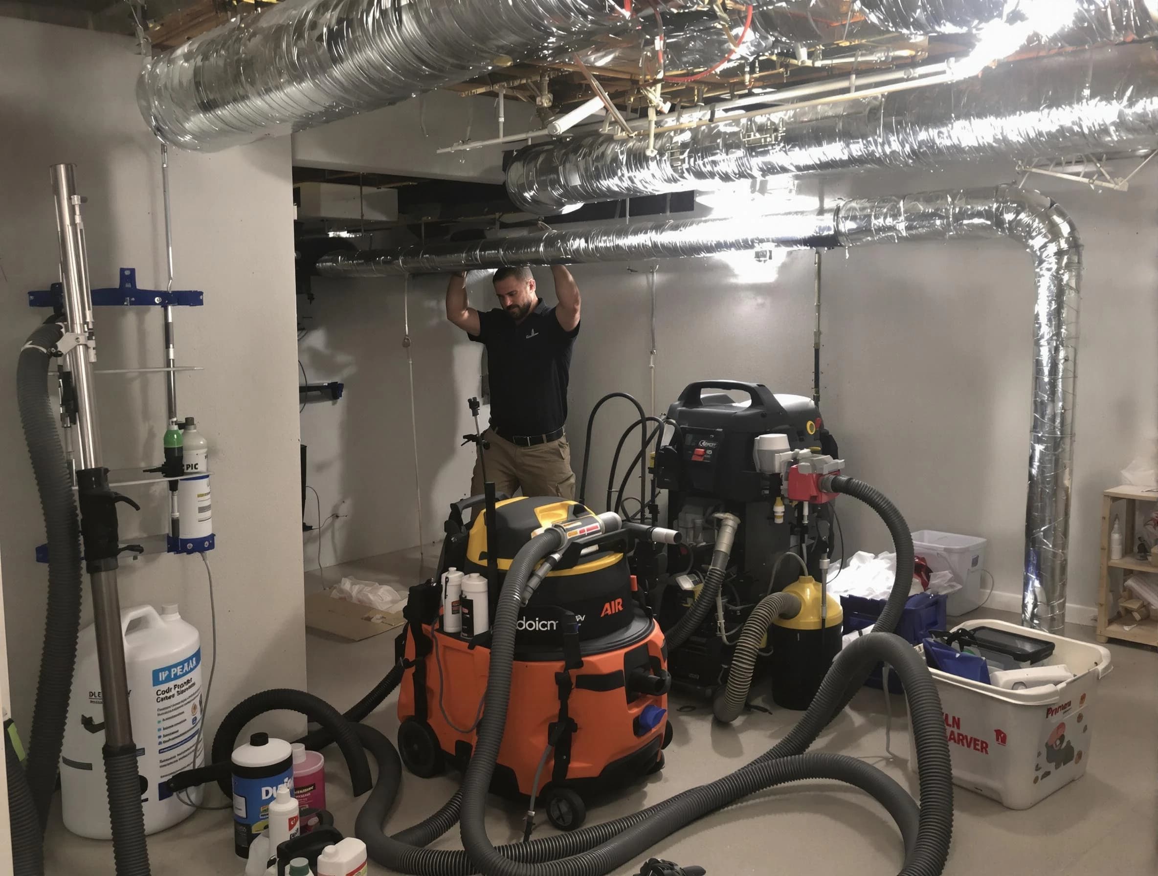 Center Point Air Duct Cleaning specialist performing professional mold removal from air ducts using safety equipment in Center Point