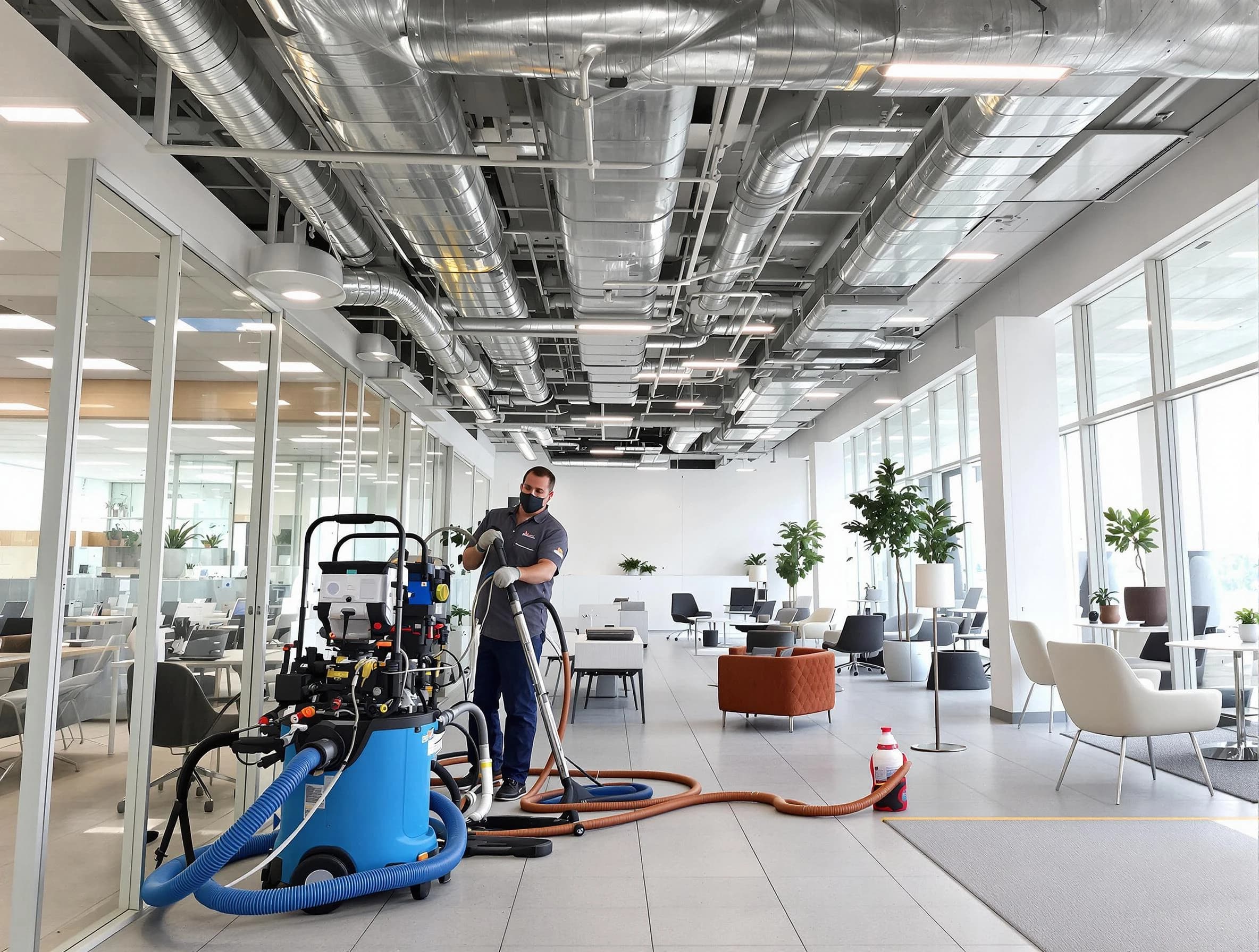Center Point Air Duct Cleaning team conducting comprehensive commercial duct cleaning at a business location in Center Point