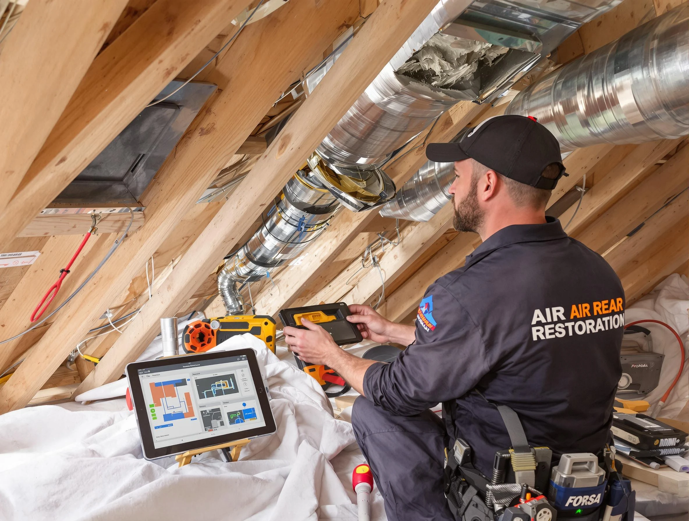 Center Point Air Duct Cleaning technician performing precise duct repair work in Center Point
